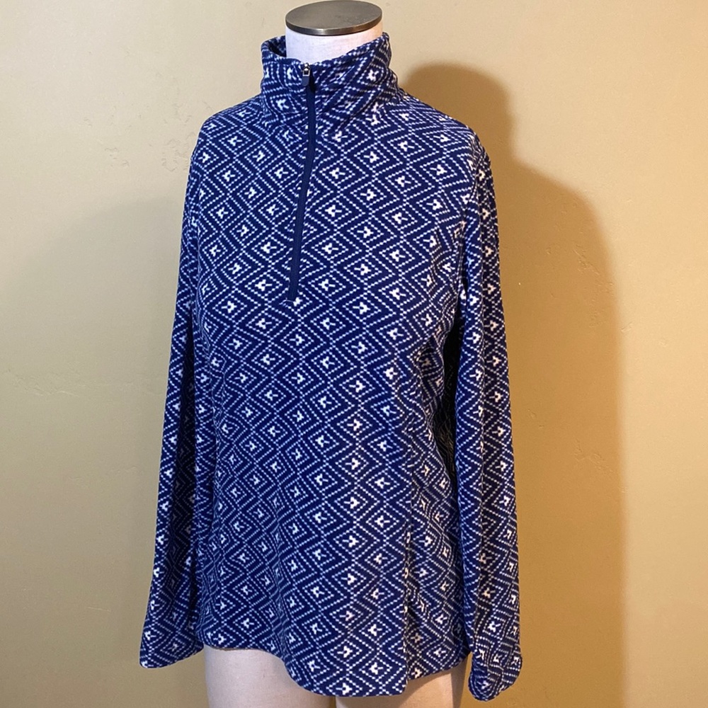 NWOT!! LANDS’ END Fleece Pullover 1/4 Zip Ling Sleeve S Small 6-8 Navy White